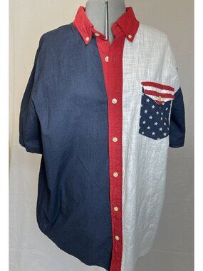 Men's Red Head Shirt XL Flag Red White Blue Button Down USA Bass Pro Shops